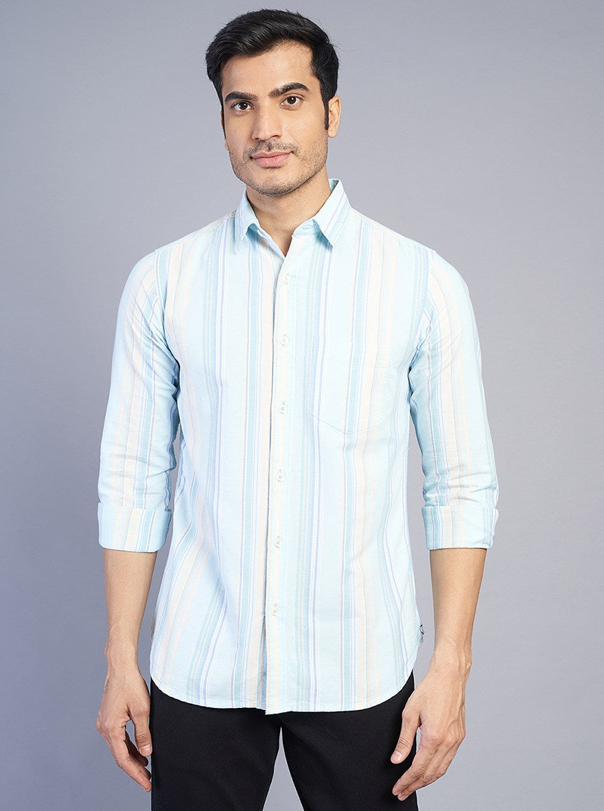 Light Blue Striped Slim Fit Casual Shirt | JadeBlue