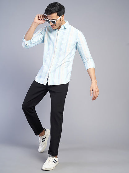 Light Blue Striped Slim Fit Casual Shirt | JadeBlue