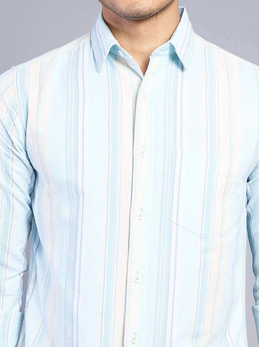 Light Blue Striped Slim Fit Casual Shirt | JadeBlue