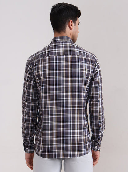 Grey Checked Tailored Fit Semi Casual Shirt | JadeBlue