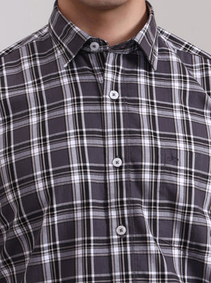 Grey Checked Tailored Fit Semi Casual Shirt | JadeBlue