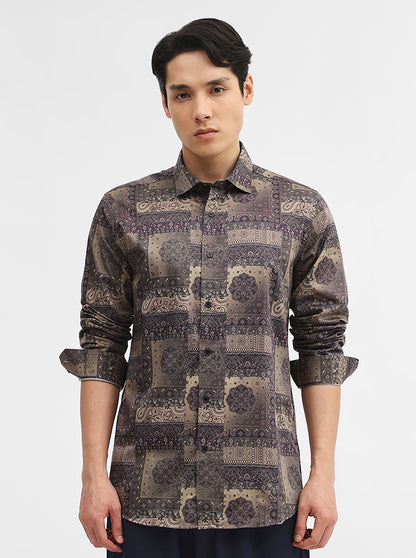 Olive Printed Slim Fit Casual Shirt | JadeBlue