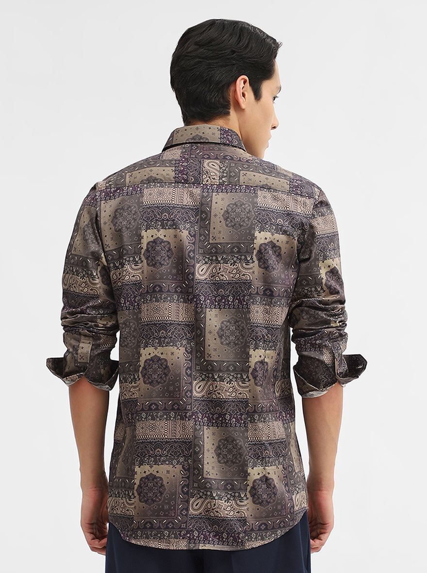 Olive Printed Slim Fit Casual Shirt | JadeBlue