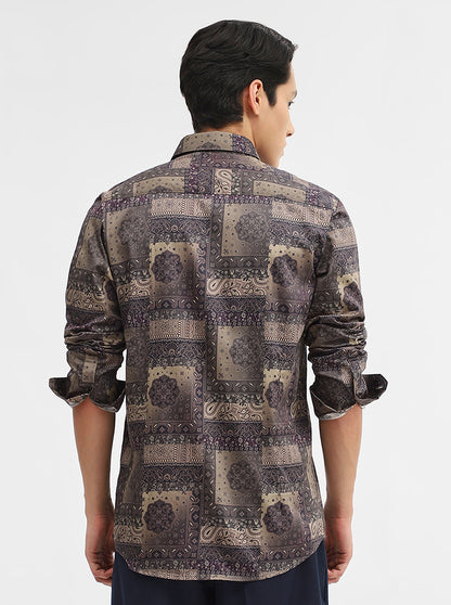 Olive Printed Slim Fit Casual Shirt | JadeBlue