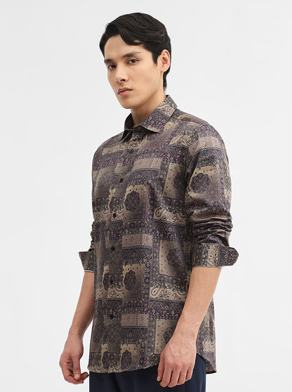 Olive Printed Slim Fit Casual Shirt | JadeBlue