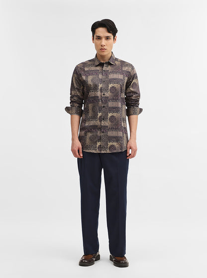 Olive Printed Slim Fit Casual Shirt | JadeBlue