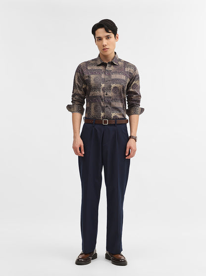 Olive Printed Slim Fit Casual Shirt | JadeBlue