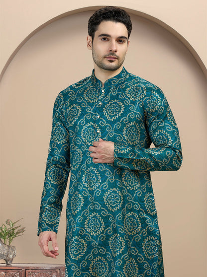Teal Printed Kurta | The Kurta Company