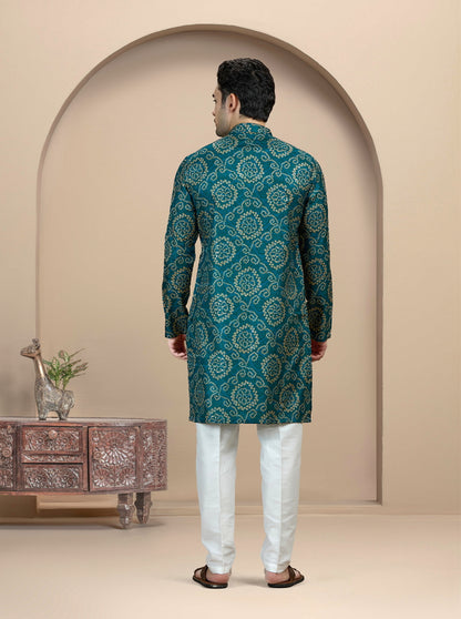 Teal Printed Kurta | The Kurta Company