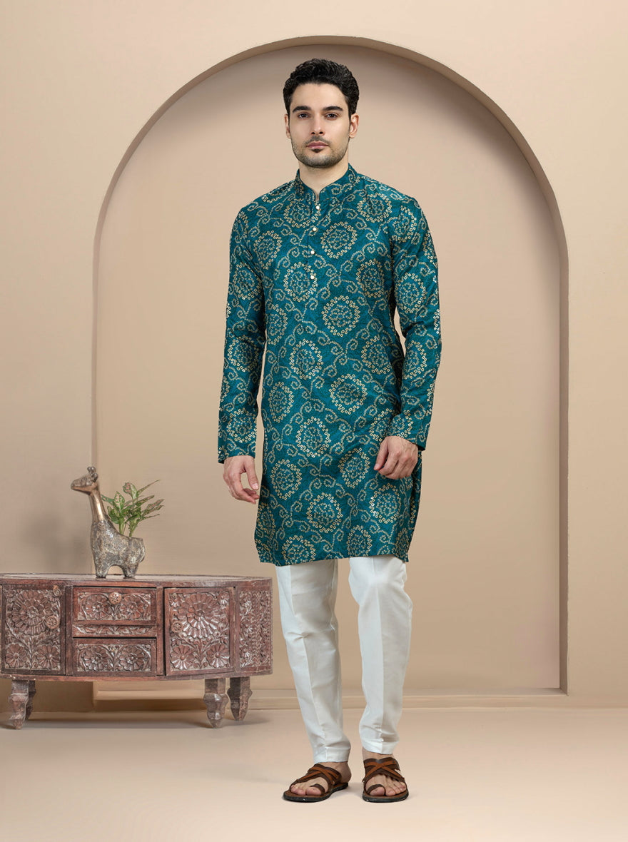 Teal Printed Kurta | The Kurta Company