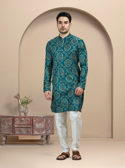 Teal Printed Kurta | The Kurta Company
