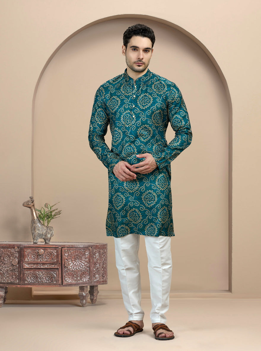Teal Printed Kurta | The Kurta Company