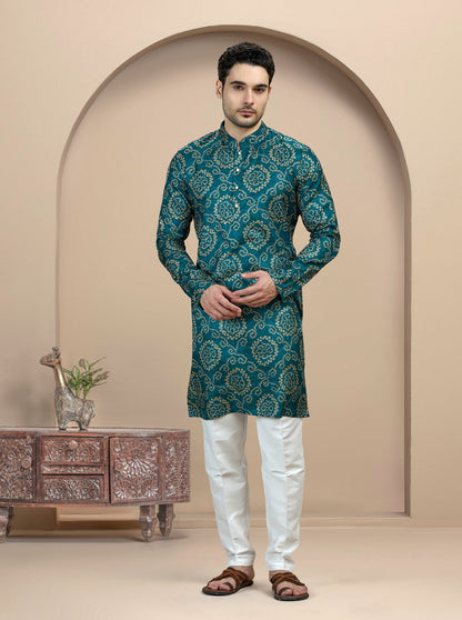 Teal Printed Kurta | The Kurta Company