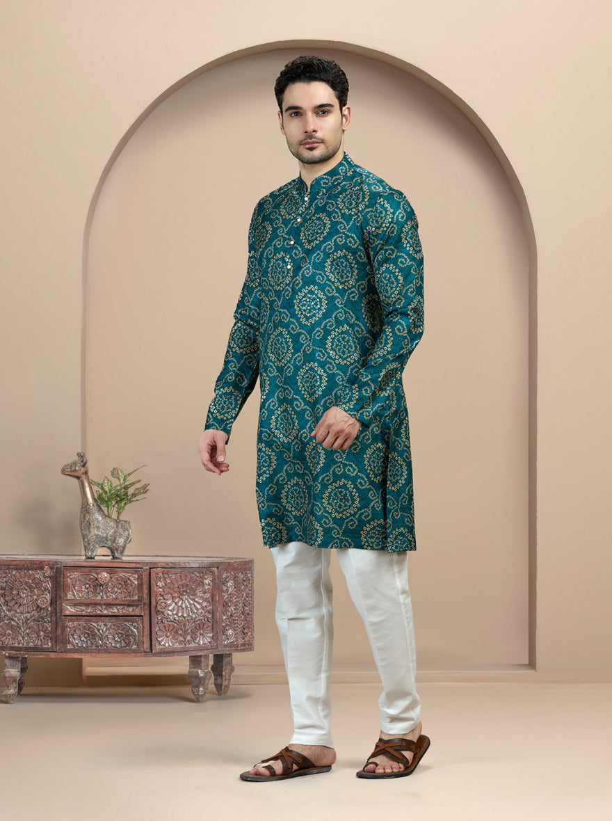 Teal Printed Kurta | The Kurta Company