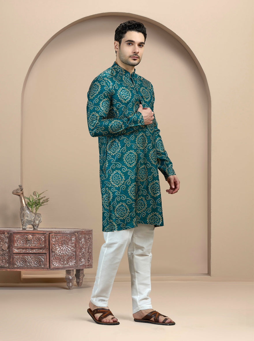 Teal Printed Kurta | The Kurta Company