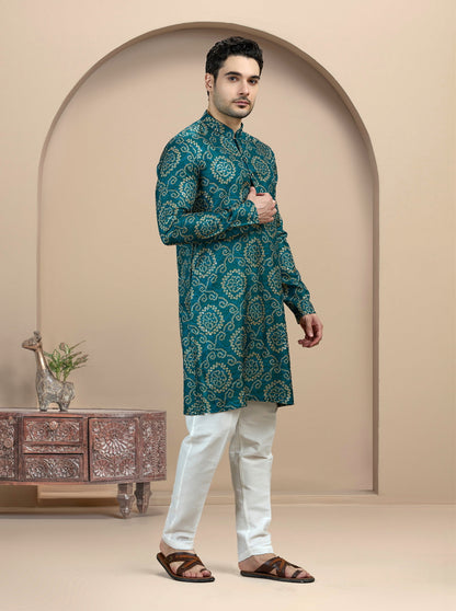 Teal Printed Kurta | The Kurta Company