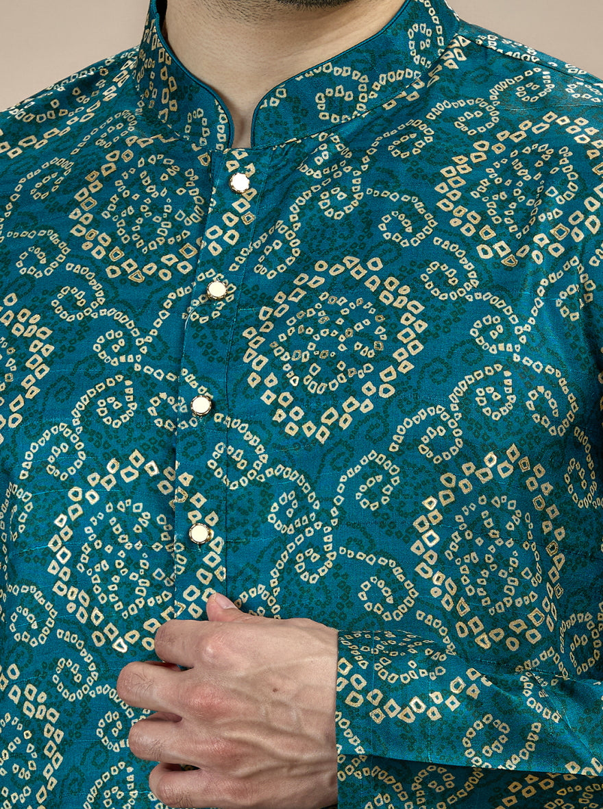 Teal Printed Kurta | The Kurta Company