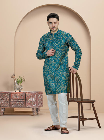 Teal Printed Kurta | The Kurta Company