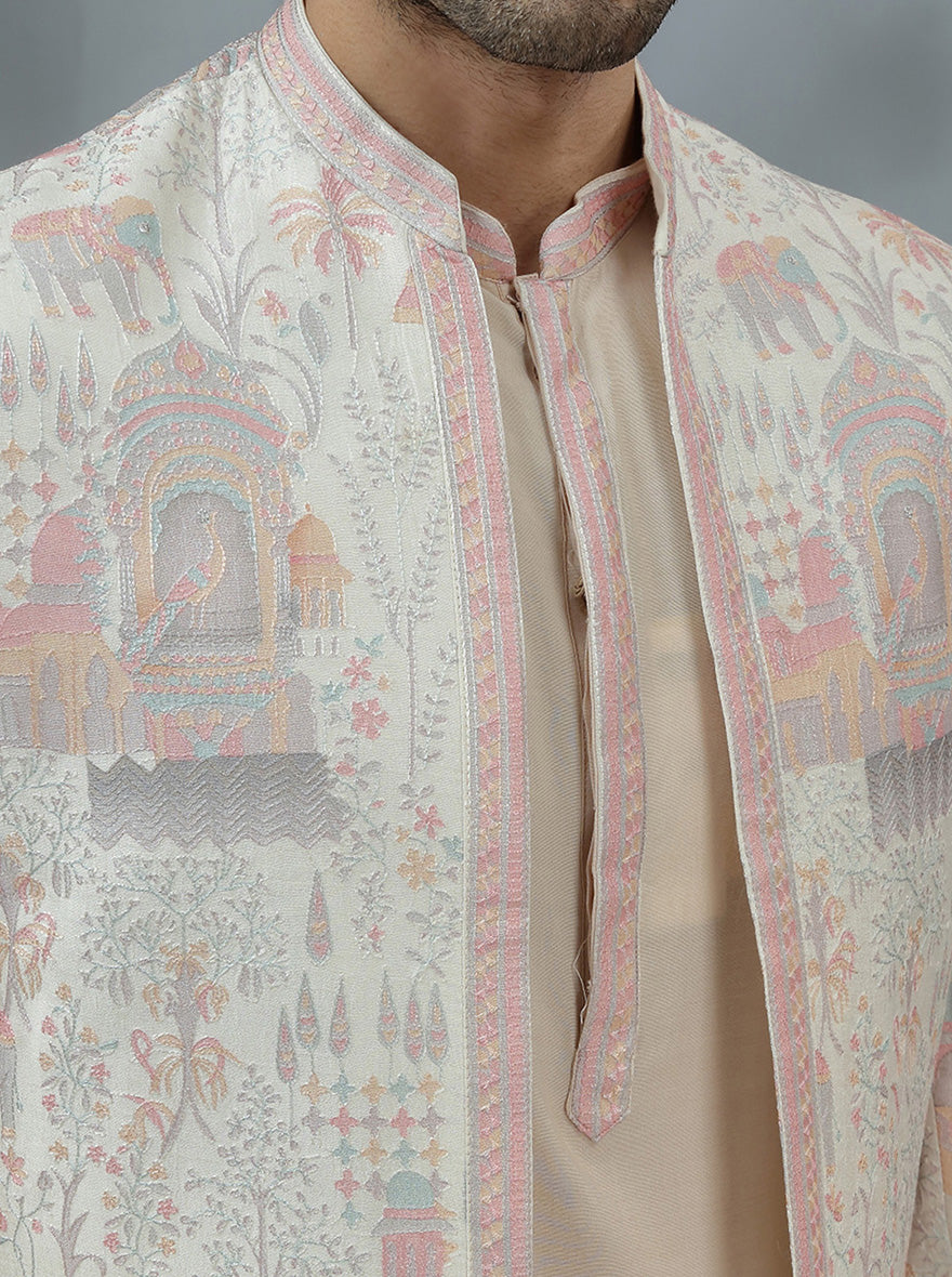 Cream & Pink Printed Indowestern | TULA