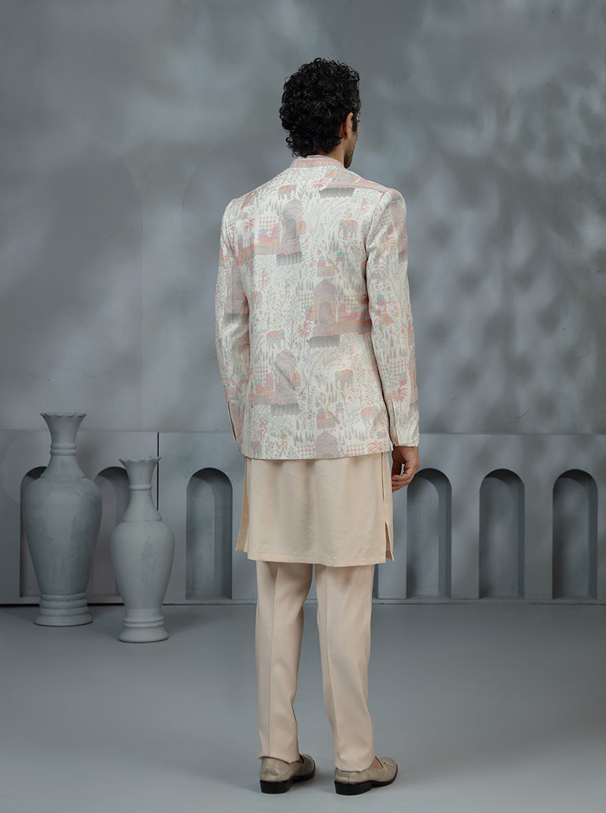 Cream & Pink Printed Indowestern | TULA
