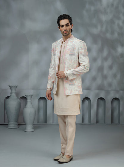 Cream & Pink Printed Indowestern | TULA