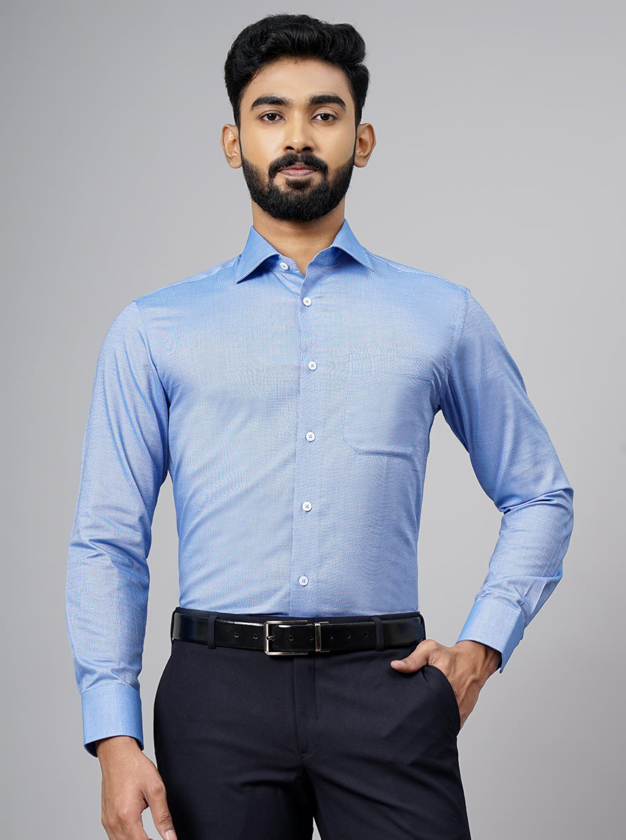 Blue Solid Slim Fit Formal Shirt | JadeBlue Super Luxe