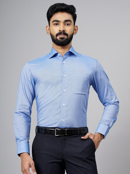 Blue Solid Slim Fit Formal Shirt | JadeBlue Super Luxe