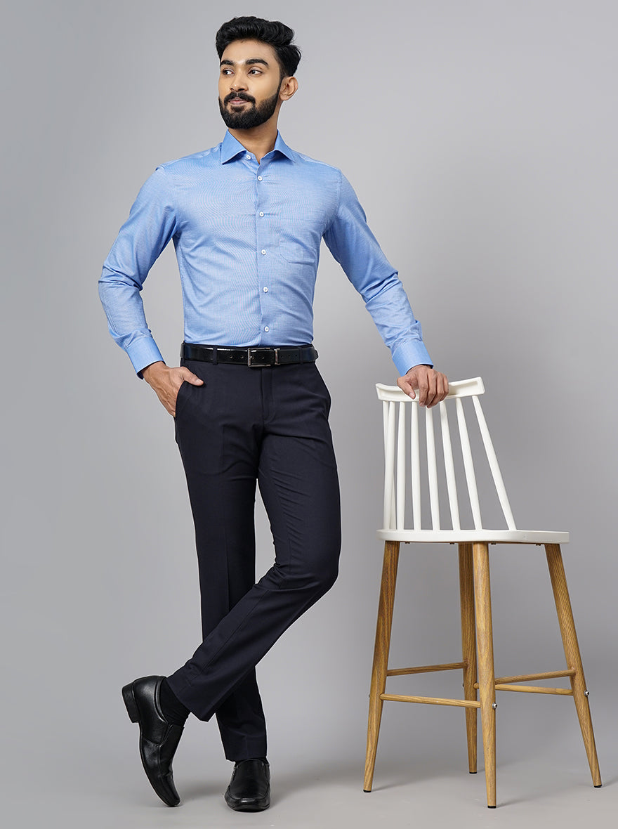 Blue Solid Slim Fit Formal Shirt | JadeBlue Super Luxe