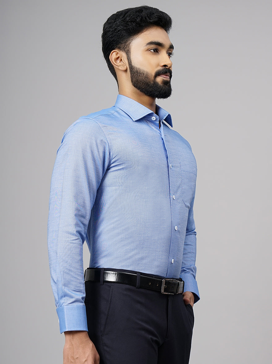 Blue Solid Slim Fit Formal Shirt | JadeBlue Super Luxe