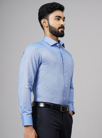 Blue Solid Slim Fit Formal Shirt | JadeBlue Super Luxe