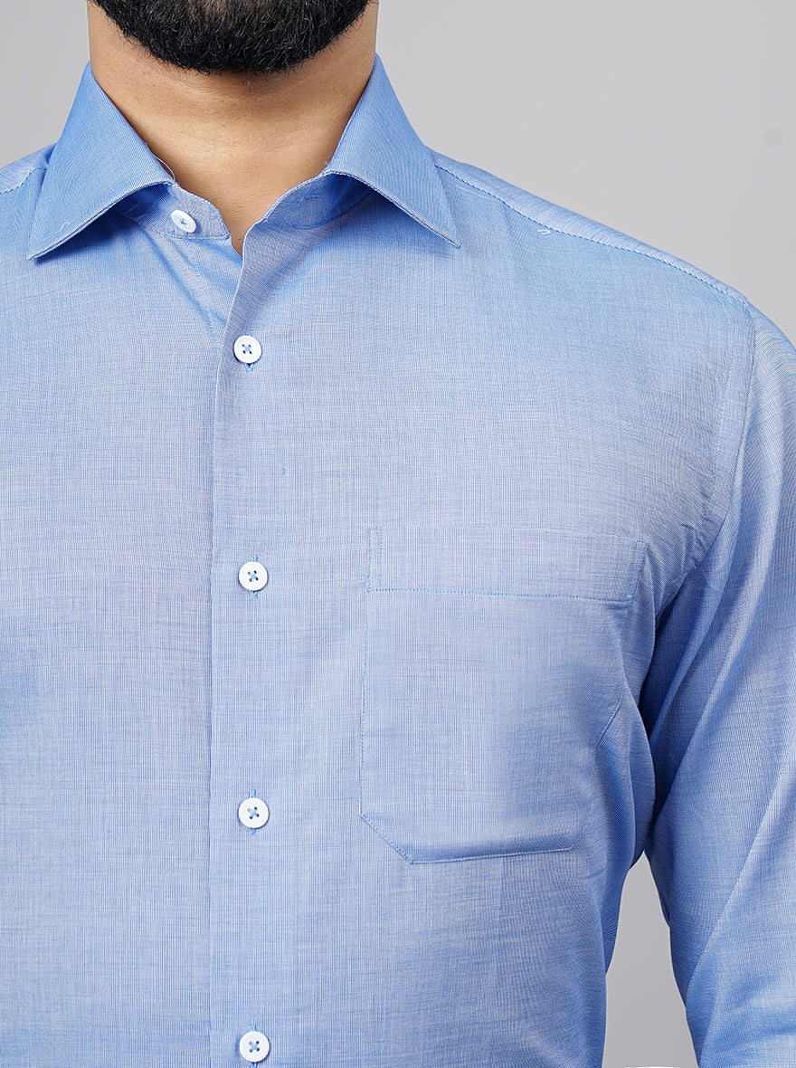 Blue Solid Slim Fit Formal Shirt | JadeBlue Super Luxe
