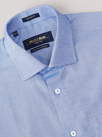 Blue Solid Slim Fit Formal Shirt | JadeBlue Super Luxe