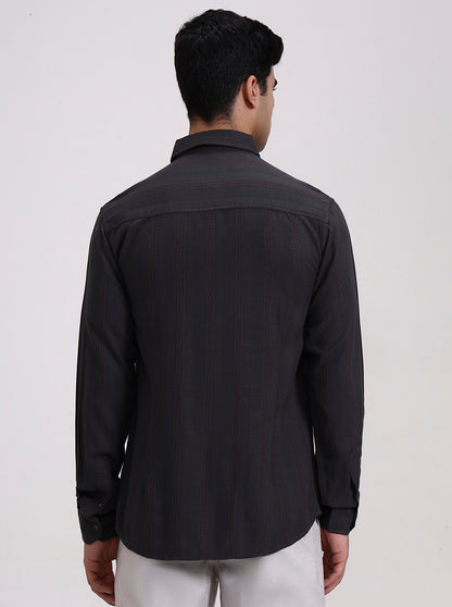 Dark Grey Striped Slim Fit Formal Trouser | Greenfibre