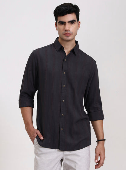 Dark Grey Striped Slim Fit Formal Trouser | Greenfibre