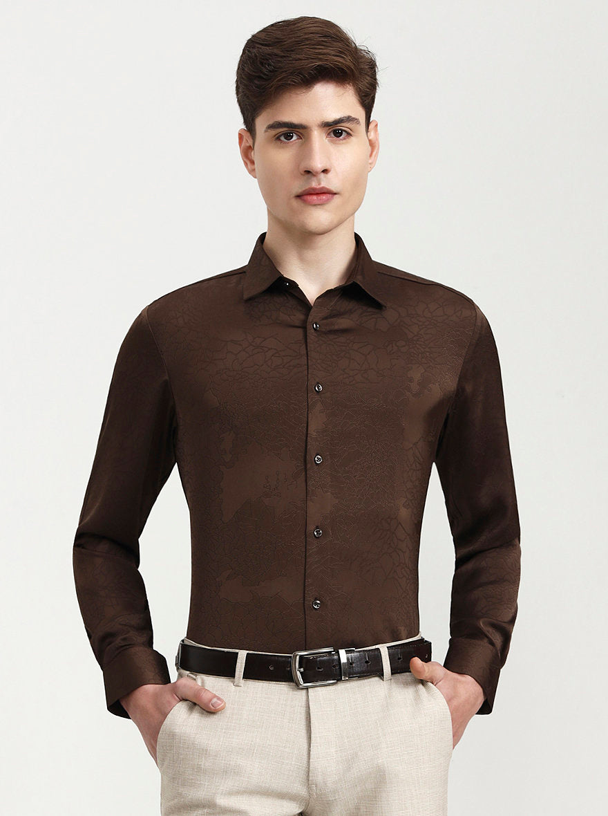 Brown Solid Slim Fit Party Wear Shirt | Wyre
