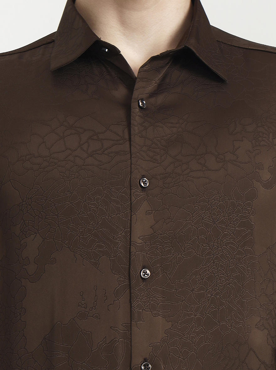 Brown Solid Slim Fit Party Wear Shirt | Wyre