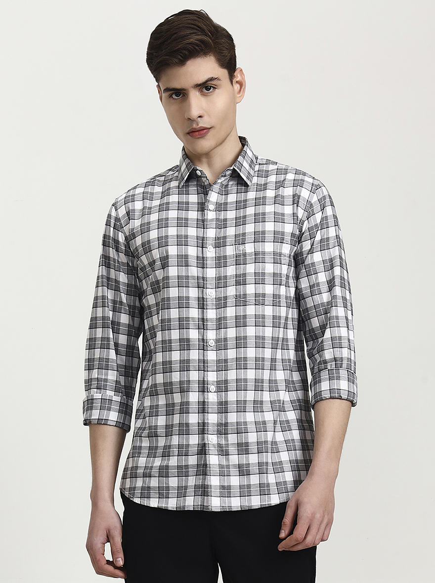 White Checked Slim Fit Casual Shirt | JadeBlue