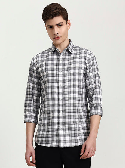 White Checked Slim Fit Casual Shirt | JadeBlue