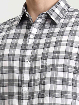 White Checked Slim Fit Casual Shirt | JadeBlue