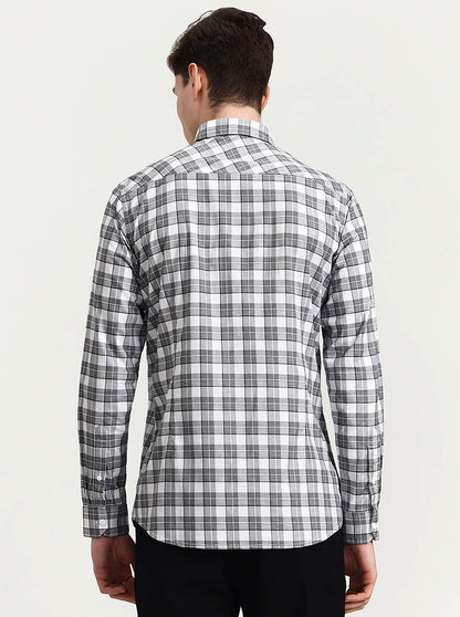 White Checked Slim Fit Casual Shirt | JadeBlue