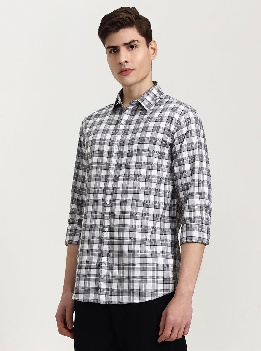 White Checked Slim Fit Casual Shirt | JadeBlue