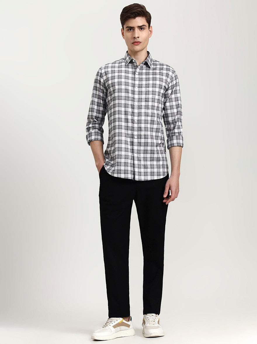 White Checked Slim Fit Casual Shirt | JadeBlue