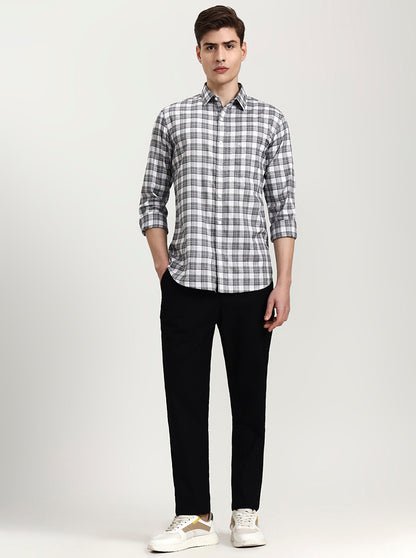 White Checked Slim Fit Casual Shirt | JadeBlue
