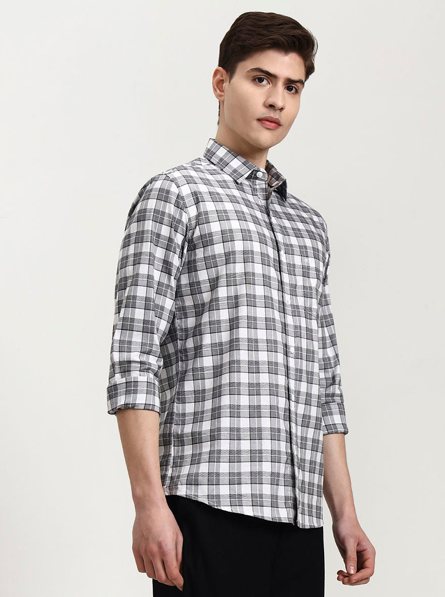 White Checked Slim Fit Casual Shirt | JadeBlue
