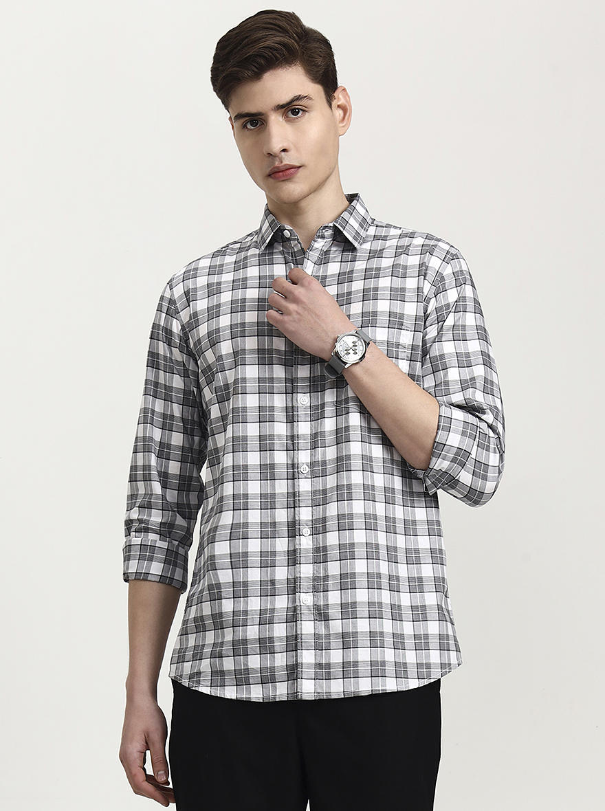 White Checked Slim Fit Casual Shirt | JadeBlue