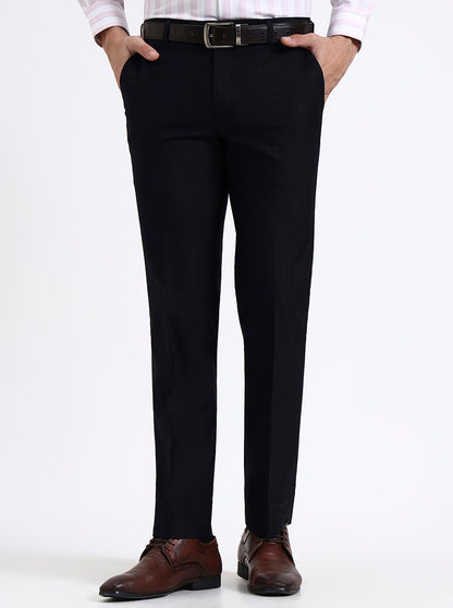 Navy Blue Solid Slim Fit Formal Trouser | Metal