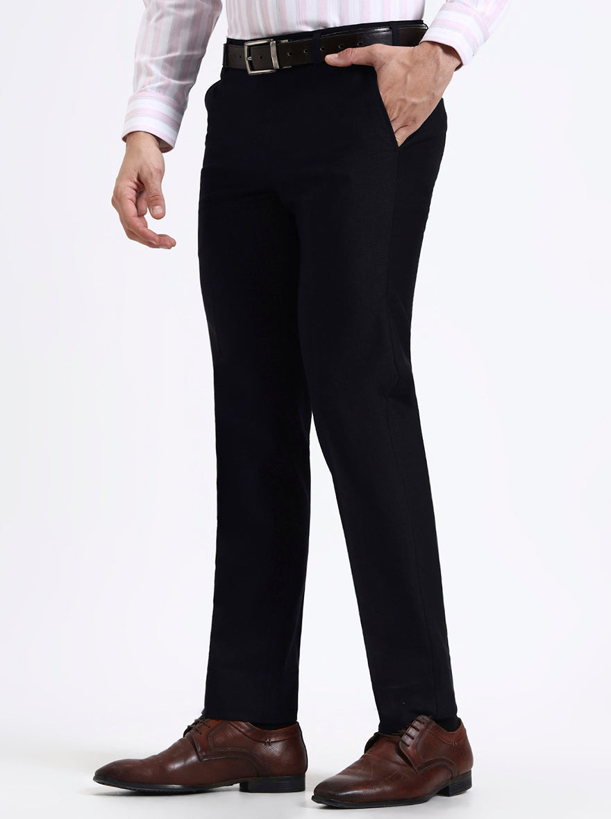 Navy Blue Solid Slim Fit Formal Trouser | Metal