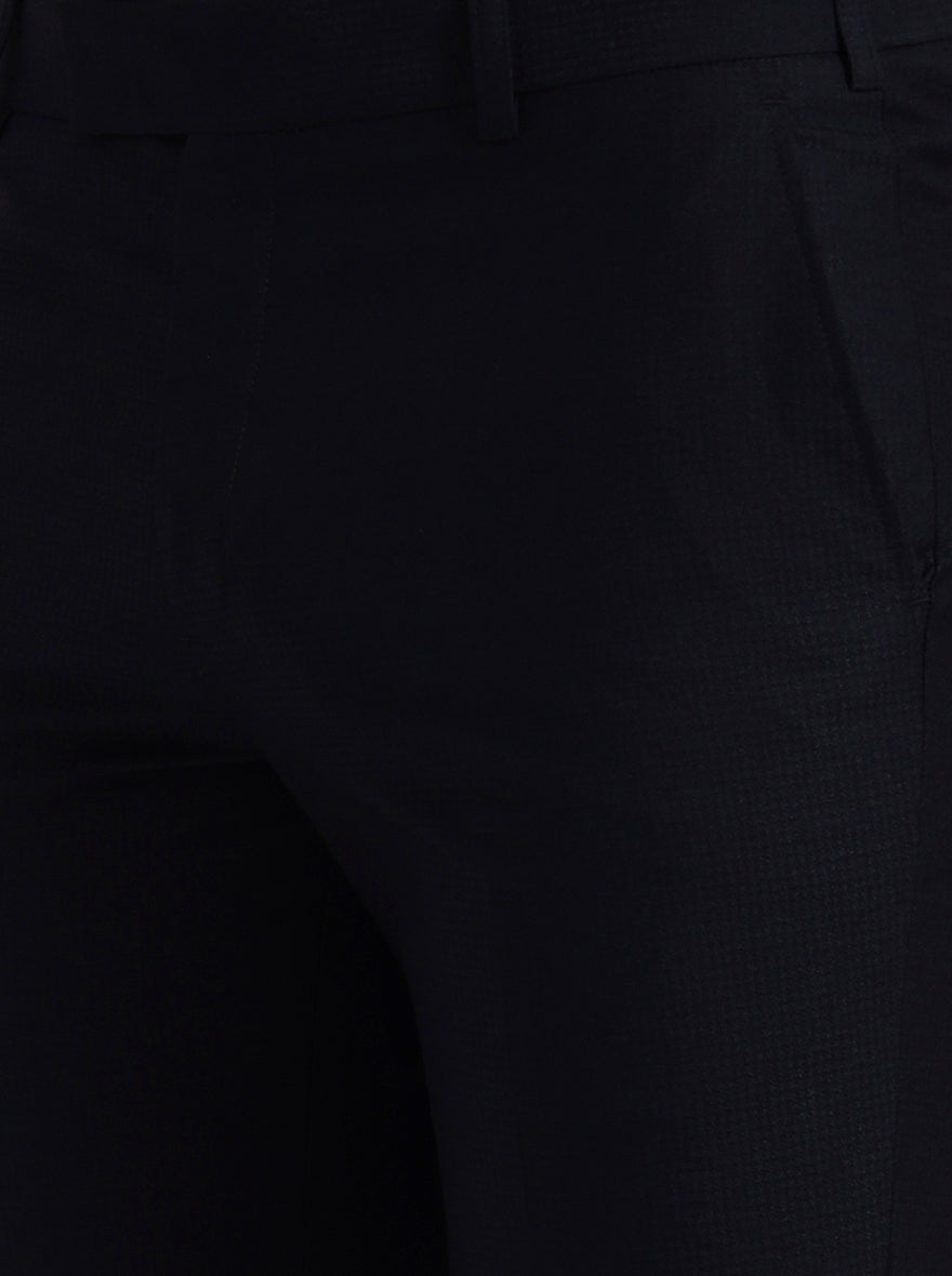 Navy Blue Solid Slim Fit Formal Trouser | Metal