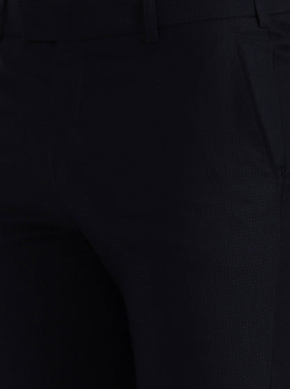 Navy Blue Solid Slim Fit Formal Trouser | Metal