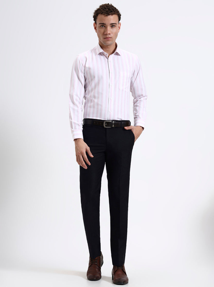 Navy Blue Solid Slim Fit Formal Trouser | Metal